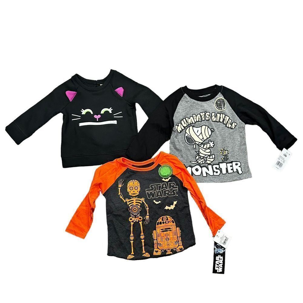 Lot Halloween Baby Clothes Size 12 Months Star Wars Sweatshirt Cat Snoopy Glow